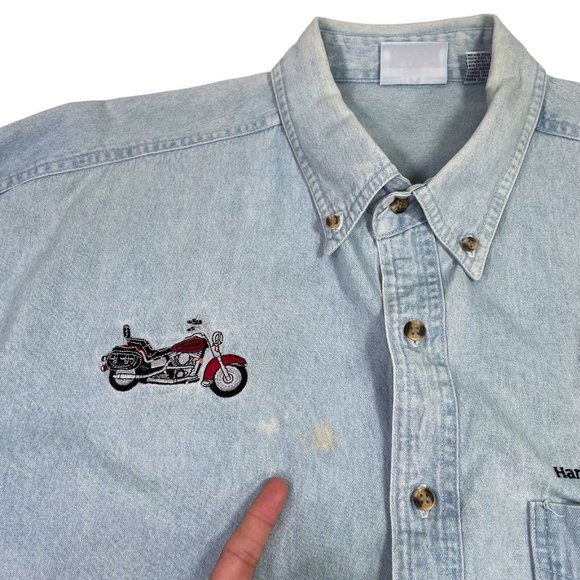 Vintage Blue Point Harley Davidson Button Down- Biker- Embroidered- Men’s XL - Picture 4 of 12